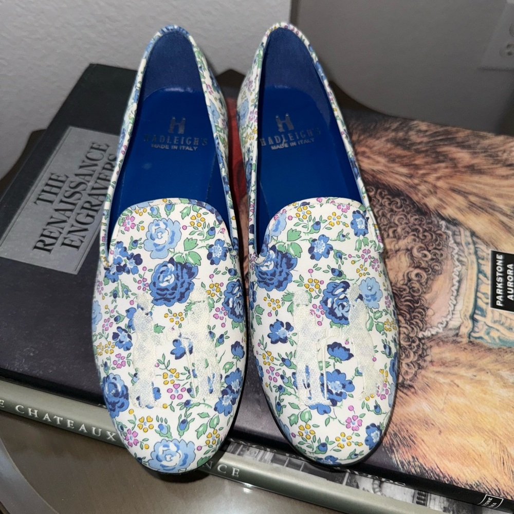 Floral Loafers with Blue and Green Accents